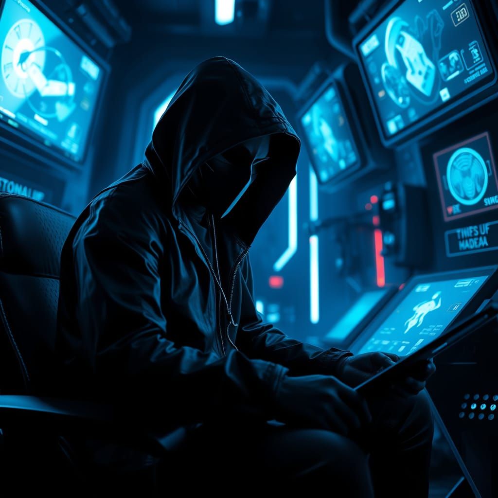 Futuristic Mastermind in Neon Lair, Cyberpunk Style