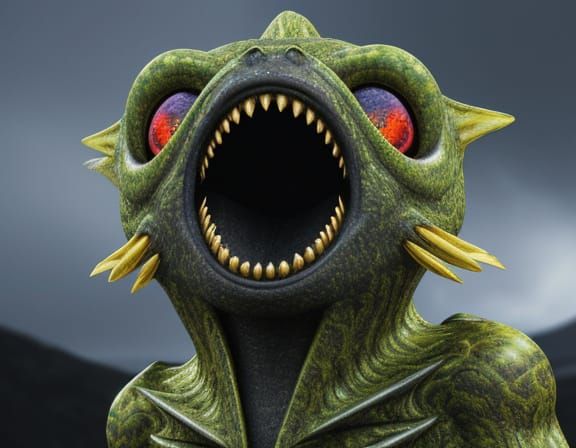 Grotesque Creature in Surreal, Garish Landscape