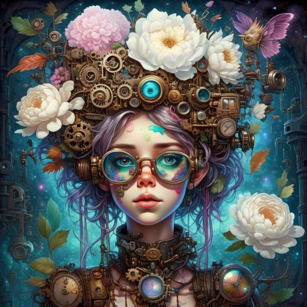 Steampunk Fairy Princess with Roses and Peonies