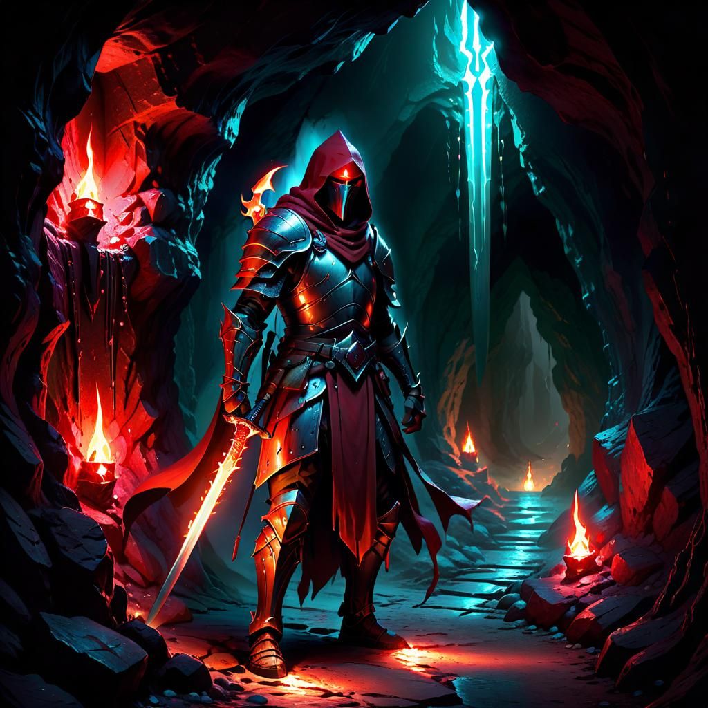Faceless Warrior in Dark Cavern, Hyperdetailed Concept Art