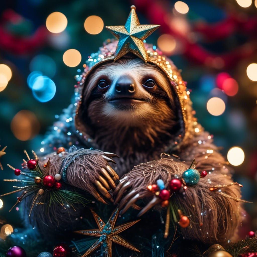 Sloth Christmas Star Portrait in High Definition