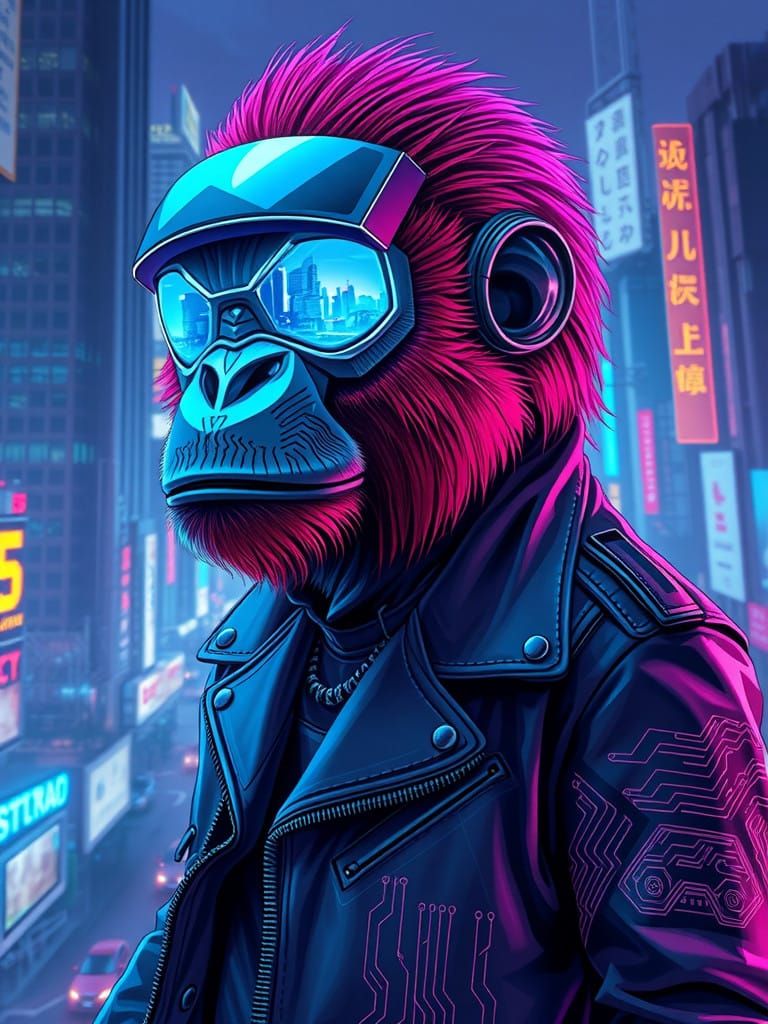 Cyberpunk Ape in Neon Metropolis