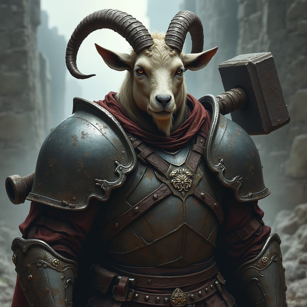 Mighty Goat Warrior in Dark Steel Armor