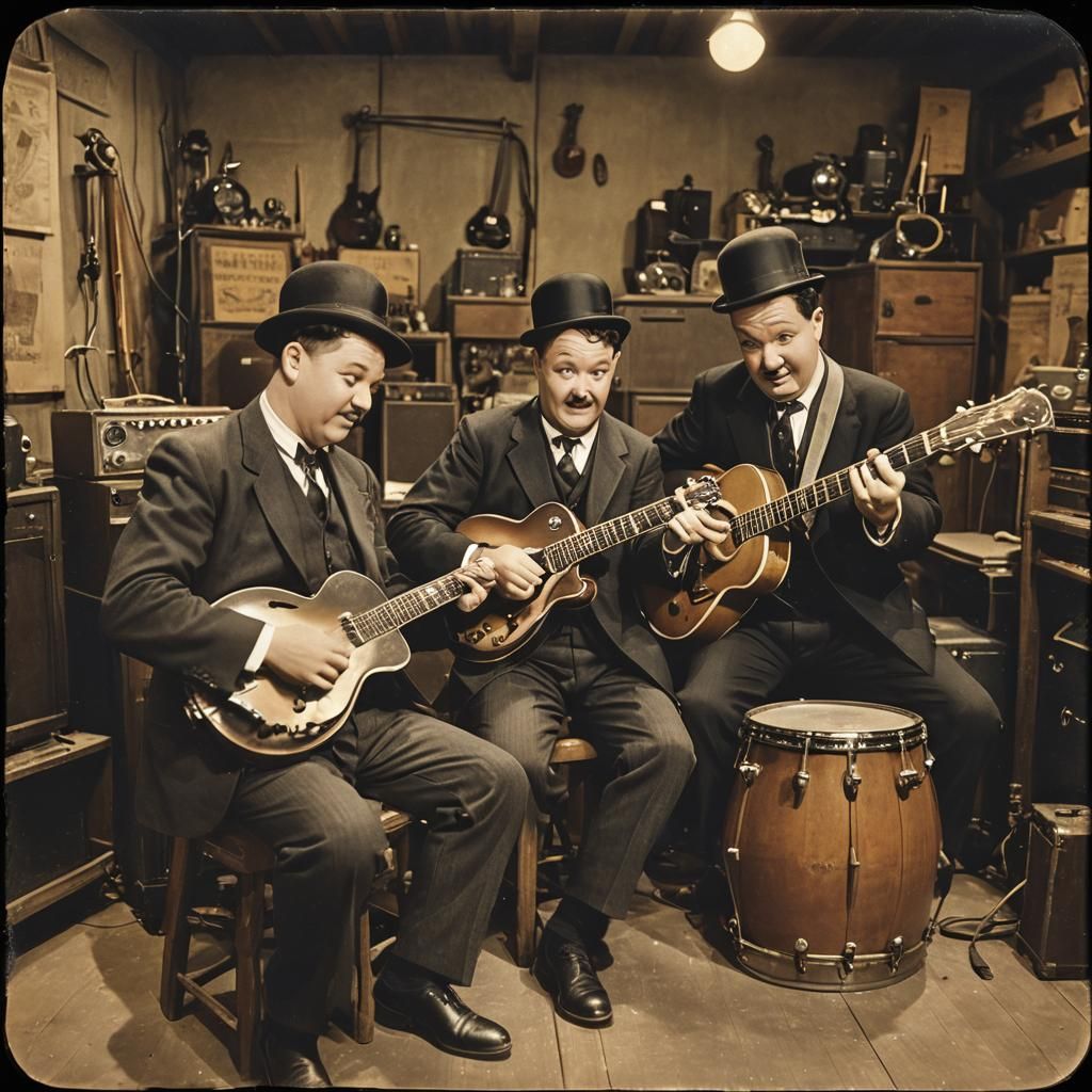 Laurel and Hardy form a band called "The Bowlers"