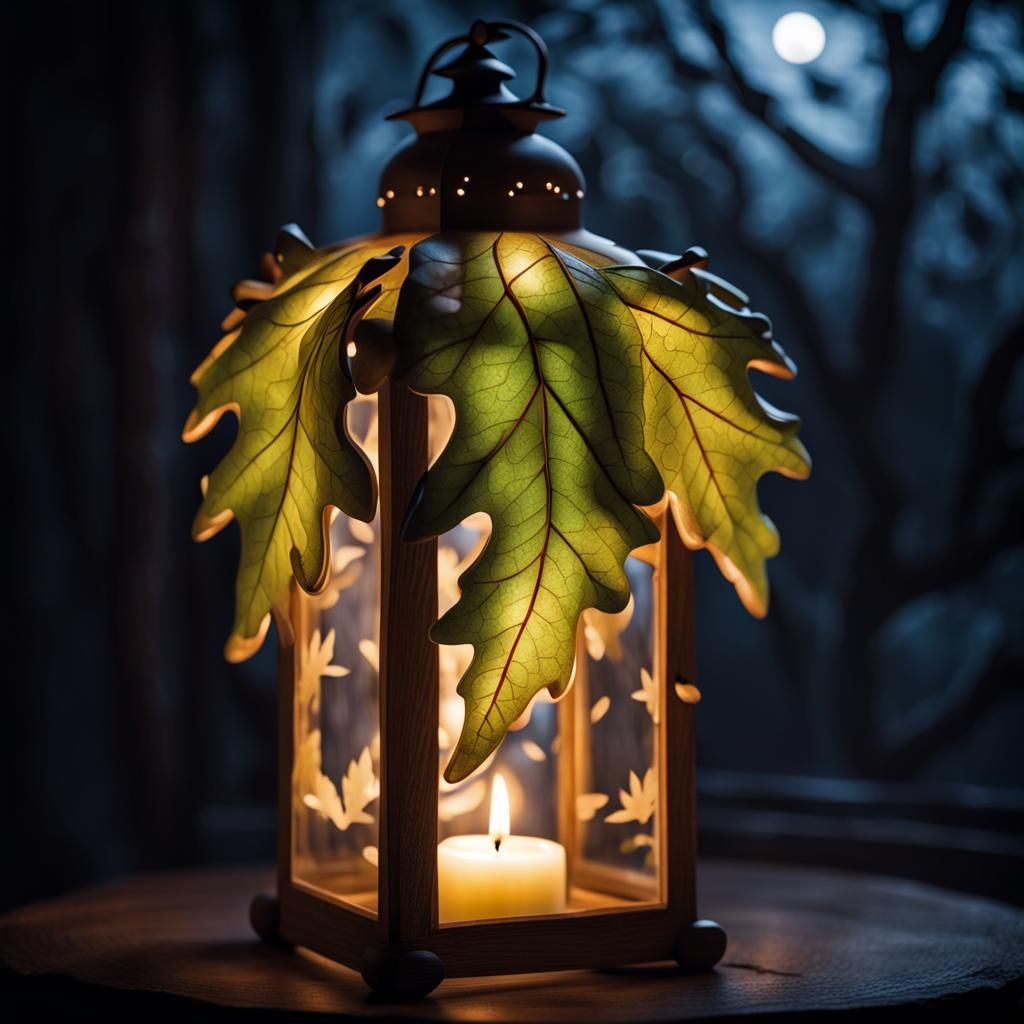 Glowing Oak Leaf Lantern on a Magical Night