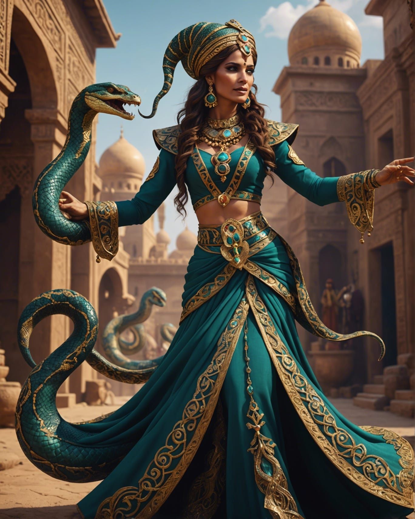 Anthropomorphic Snake Woman Charming Snakes