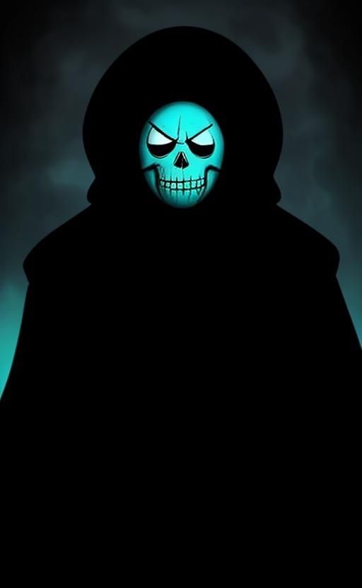 Creepy Black Sans Figure with Turquoise Outline