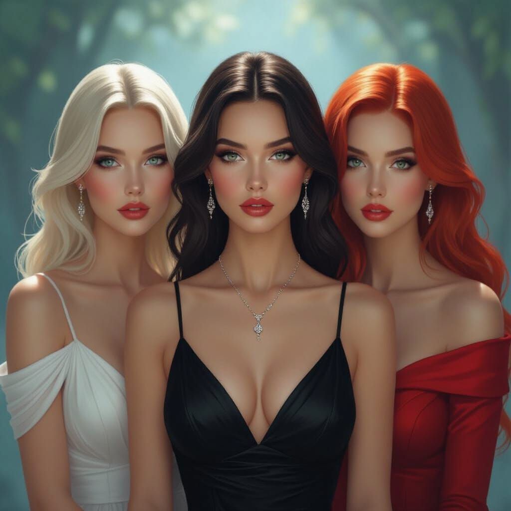 Three Hypnotized Women in Ethereal, Mystical Ambiance