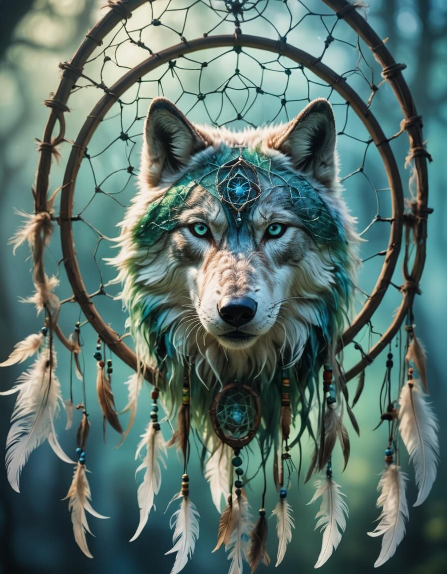 Dreamcatcher Wolf Head with Neural Pathways
