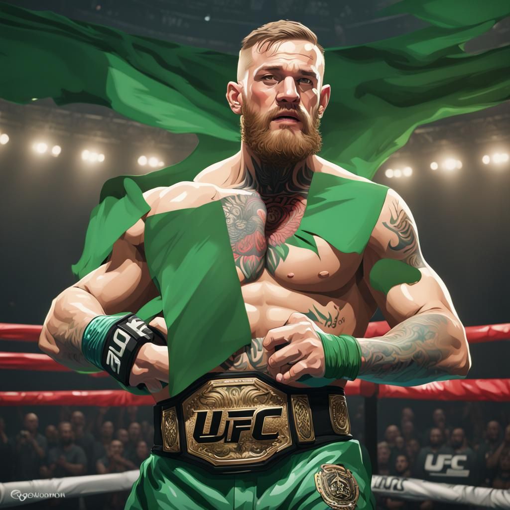 Conor McGregor Portrait with UFC Belt, Detailed Digital Art