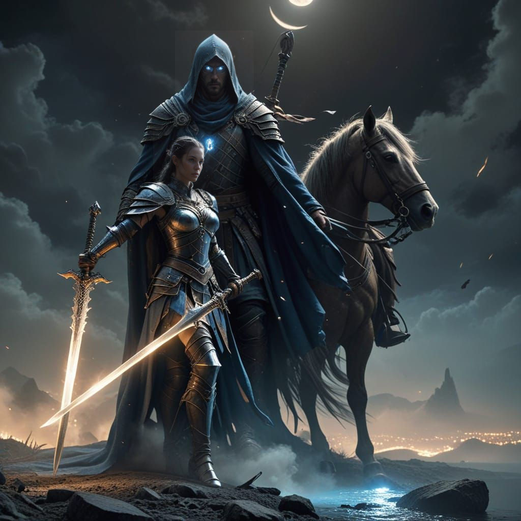 Ethereal Duo Embarks on Lunar Quest in Hyperrealistic Art