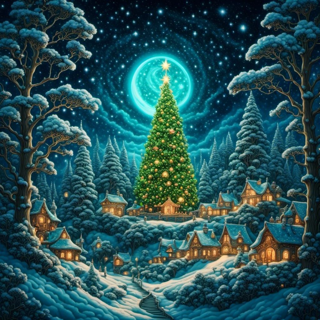 Festive Papercut Christmas Tree in Whimsical Land