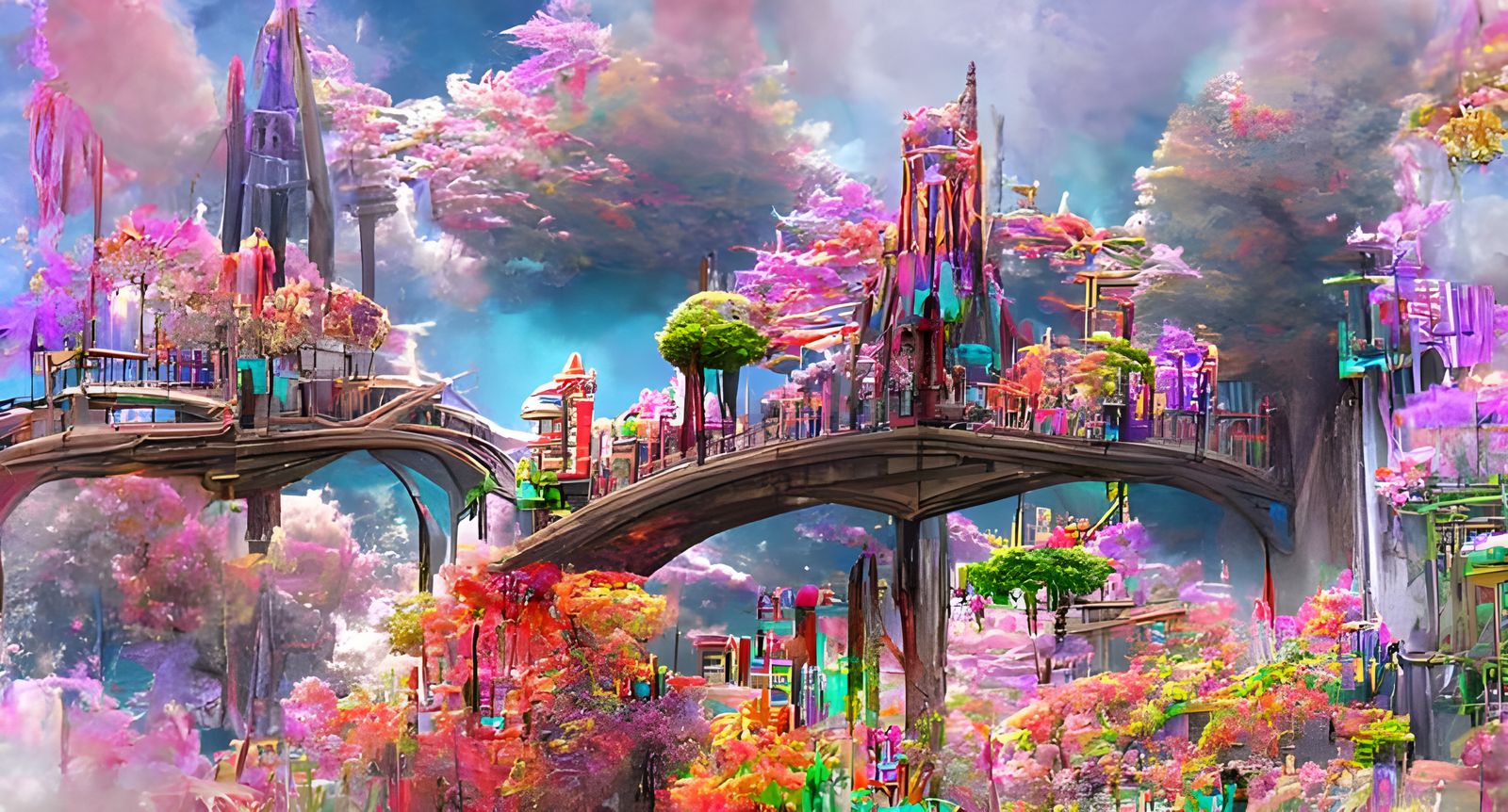 Fantasy City Among Giant Trees in Anime Style