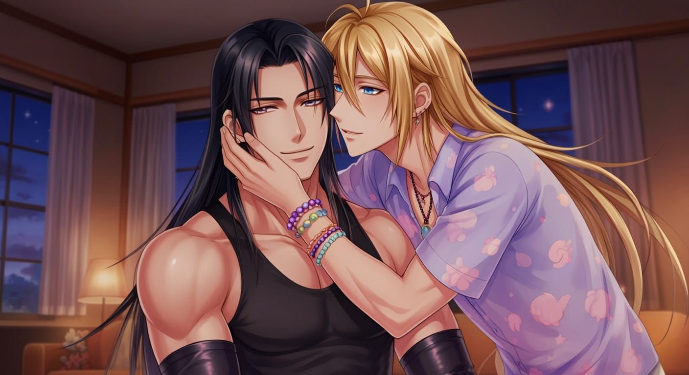 Anime-Style Illustration: Gentle Kiss at Dusk