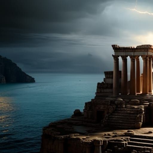 Storm Over Ancient Greek Temple