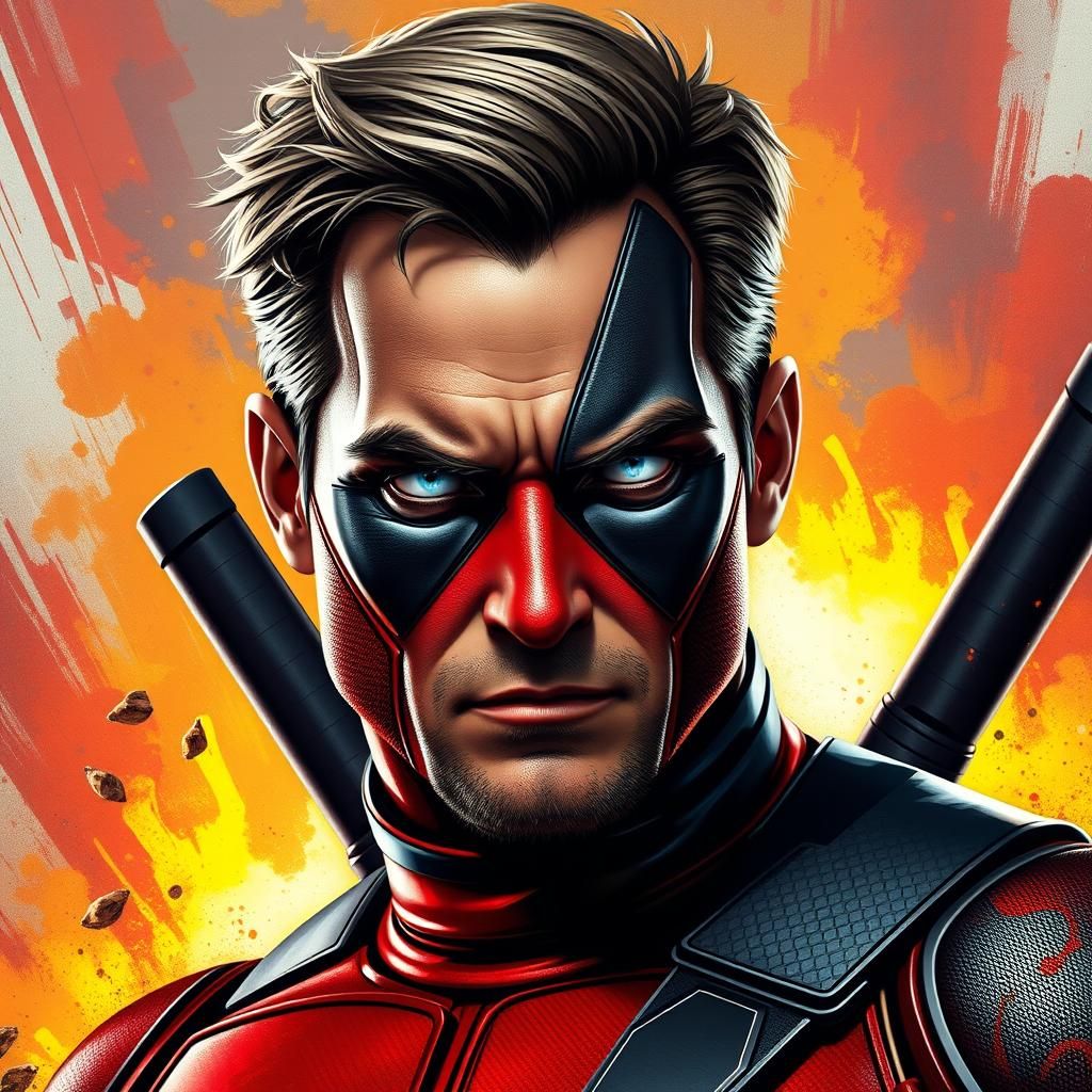 Hyperrealistic Deadpool Costume Portrait in Comic Book Style