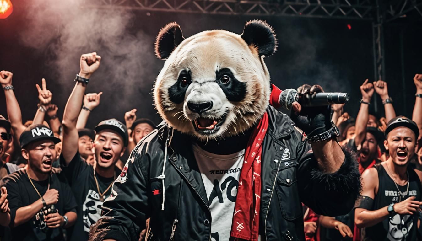 Angry Rapper Panda on Stage with DJ