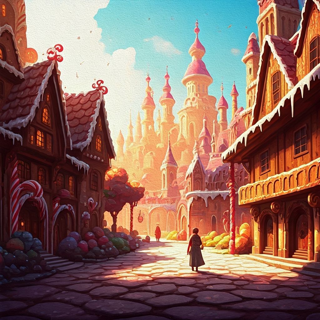 Whimsical Gingerbread City in Anime Style