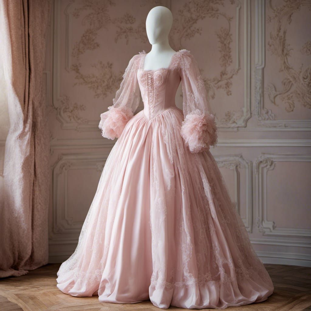 Rococo Pale Pink Princess Dress on Dress Form