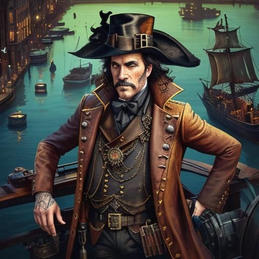 Steampunk Boat on the Thames in Ink