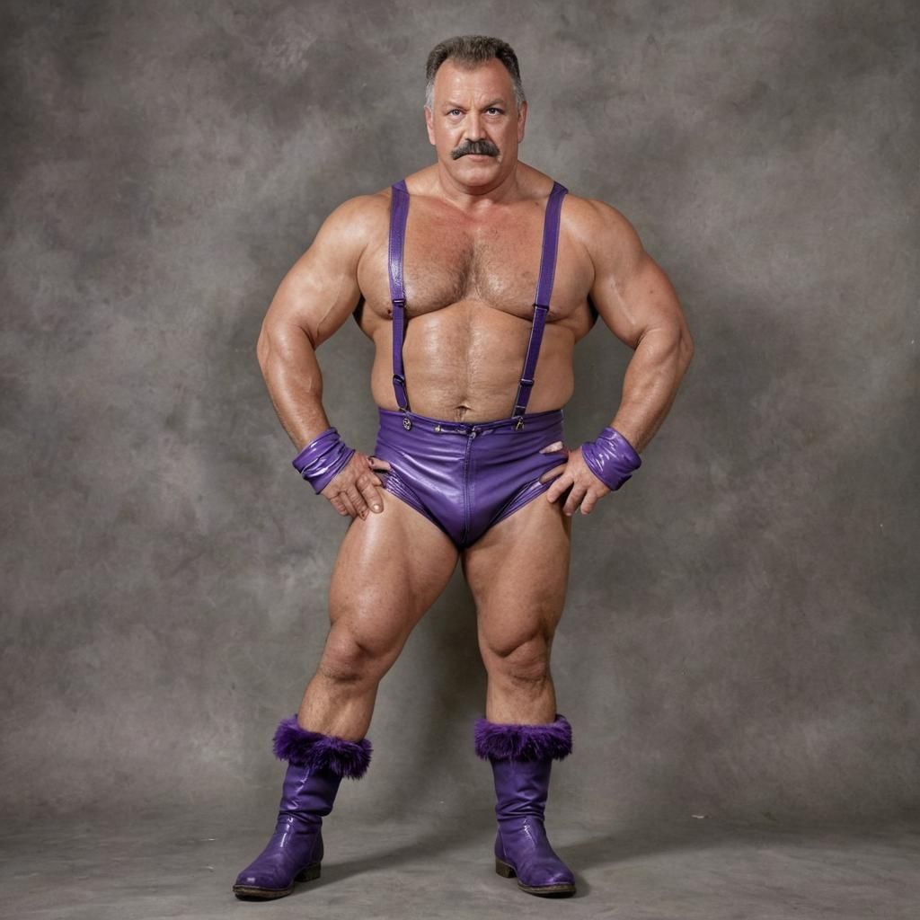 Menacing Wrestler Champion in Purple Leather