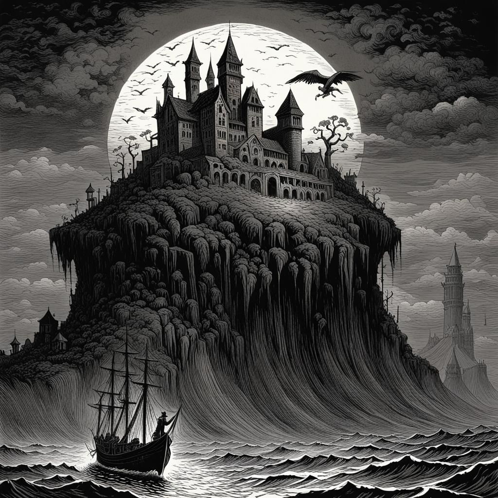 Island of Horror: Engraving-Style Dark Fantasy