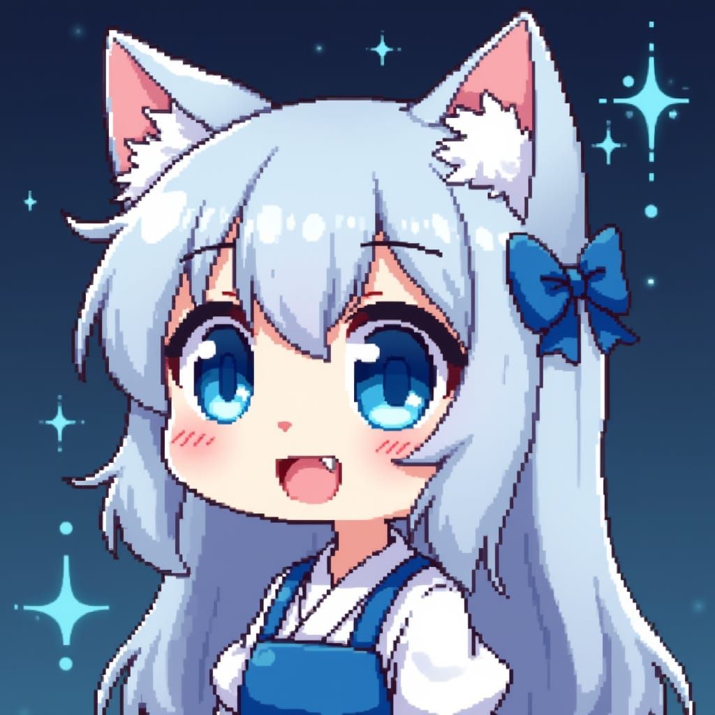 Pixelated 8-Bit Anime Catgirl Portrait
