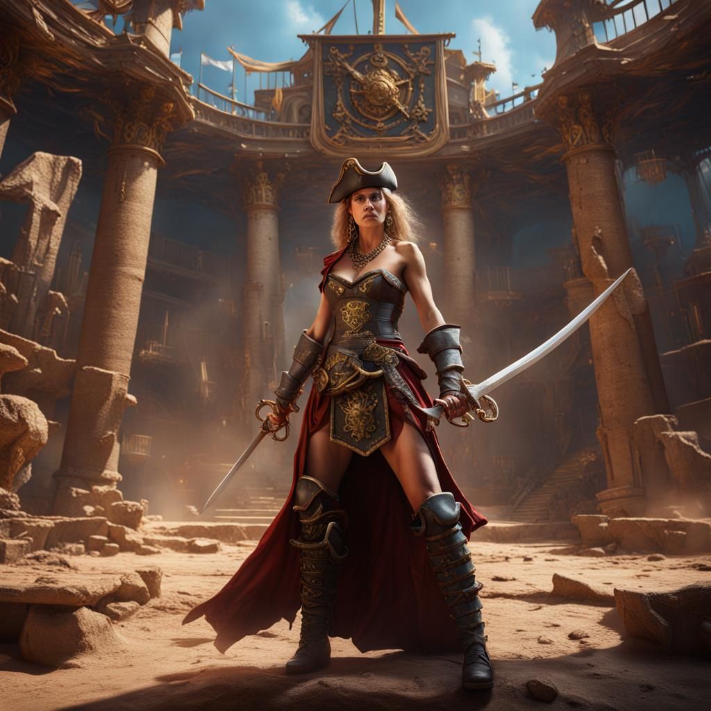 Pirate Queen Presiding Over Gladiator Arena