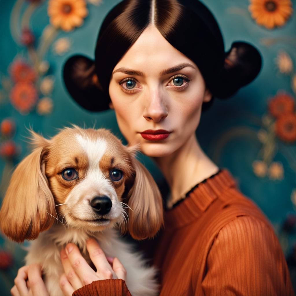 Woman and Dog Portrait in Modigliani Style