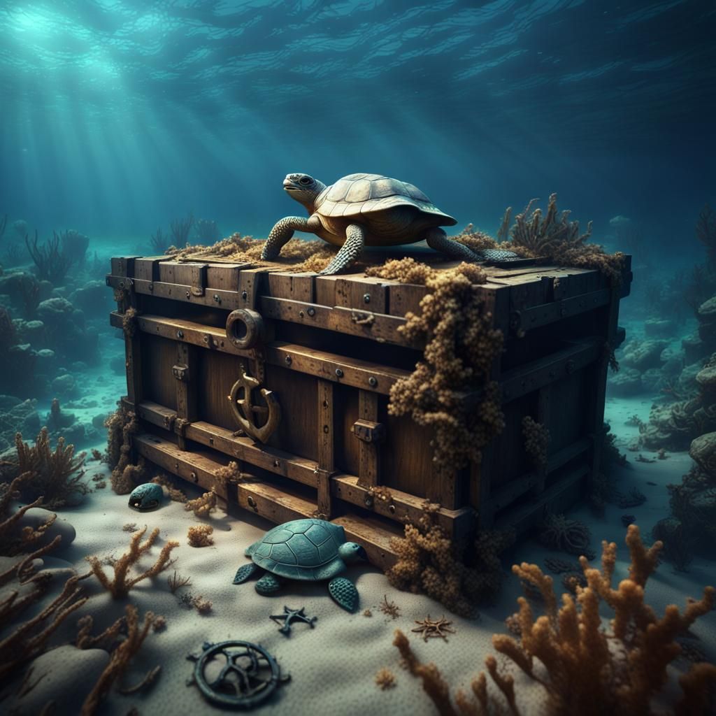 Underwater Shipwreck and Treasure Chest in Deep Color
