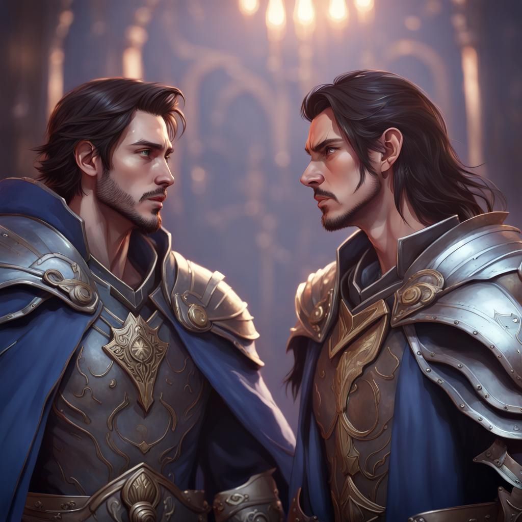 Warrior and Sorcerer Brothers in Anime Style