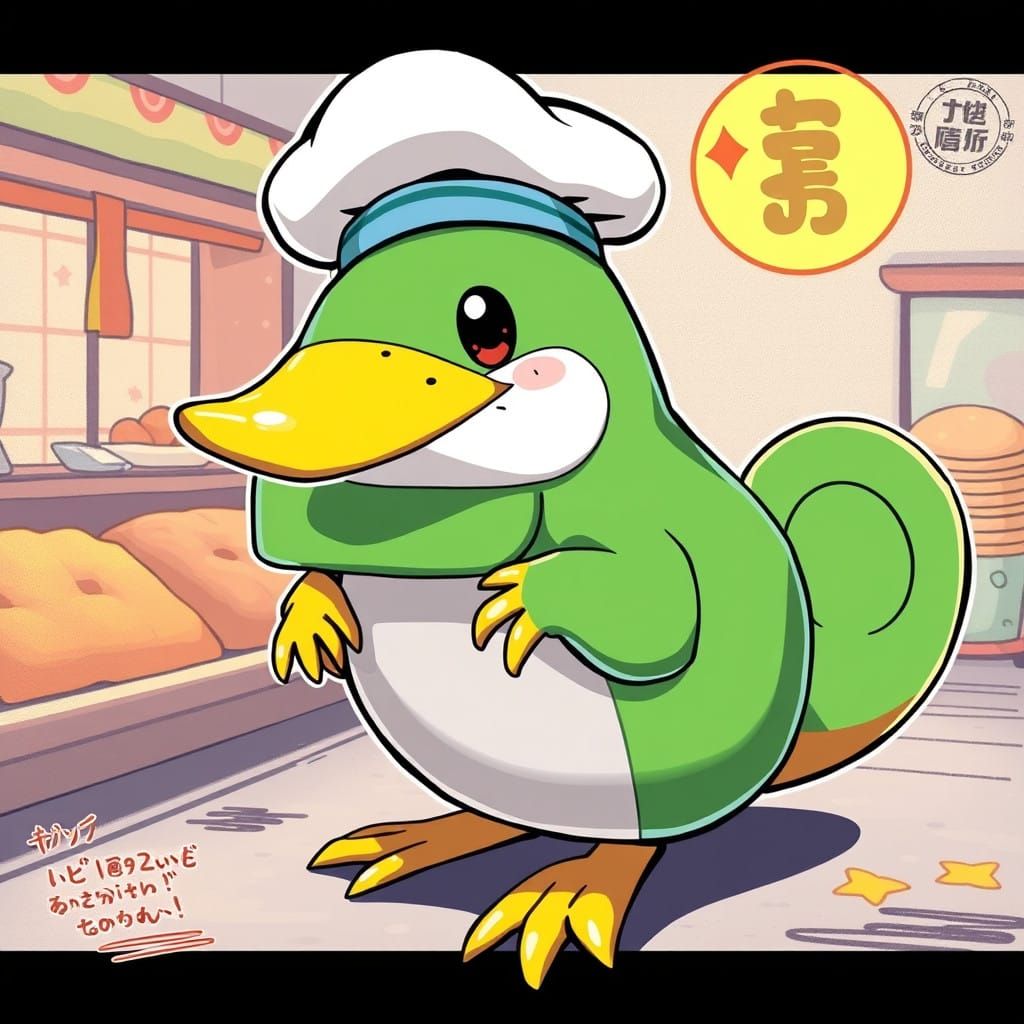 Platypus Chef in Vibrant Anime-Inspired Setting
