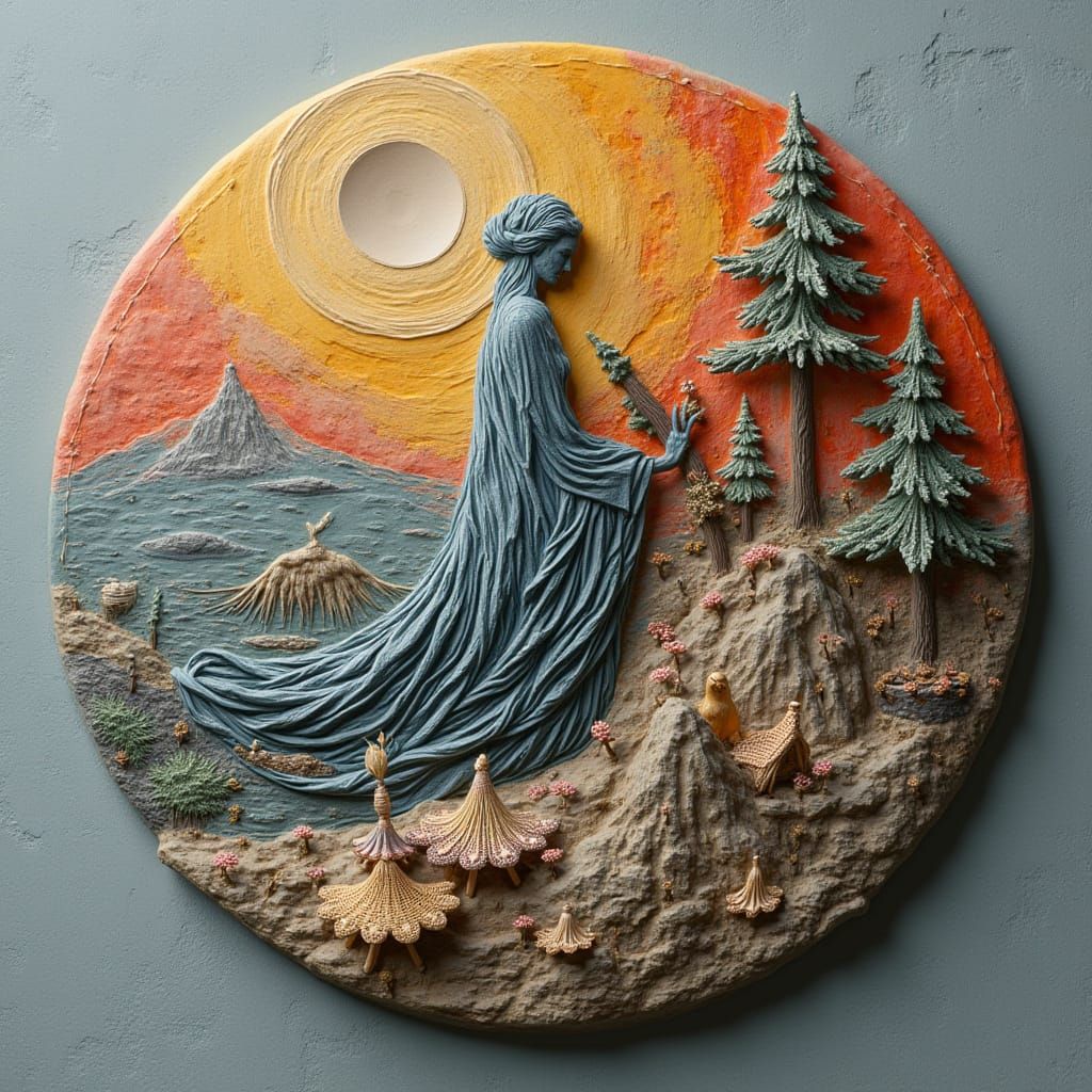 Ethereal Bas-Relief Sculpture of Phantom Threads
