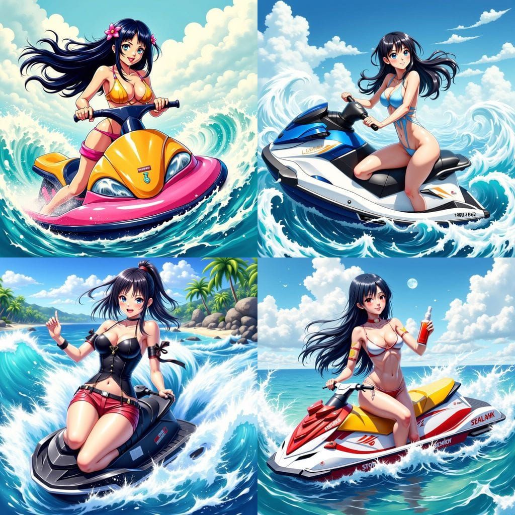 Anime Character Betsi Riding a Jet Ski