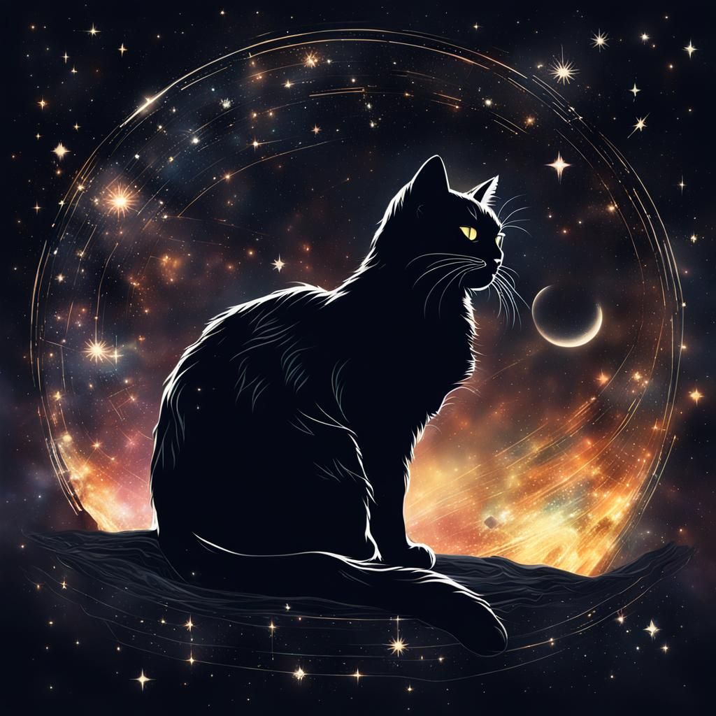 Galactic Cat Silhouette in Dark Fantasy Style