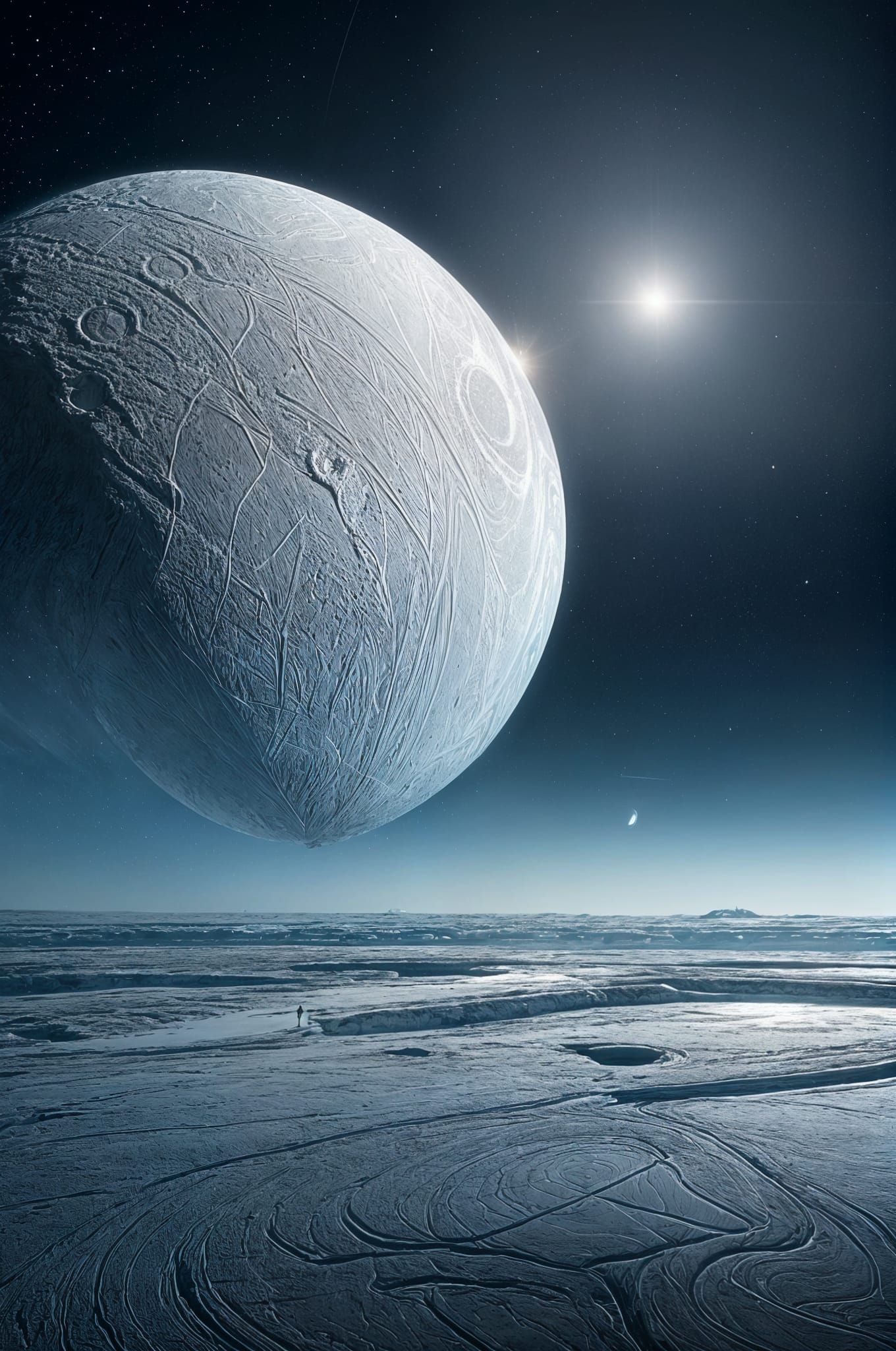 Spaceship Landing on Enceladus with Saturn View