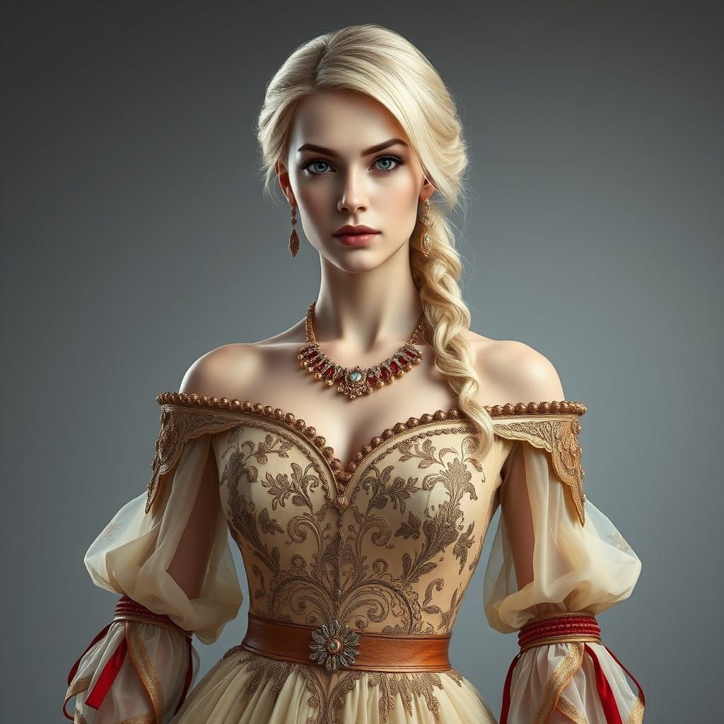 Fantasy Inspired Portrait of Blonde Woman in Regal Gown
