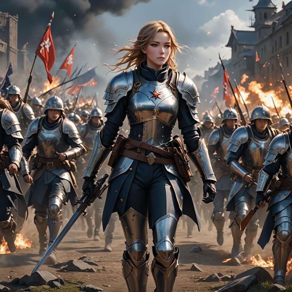 Anime-Style Commander Leads Army into Battle