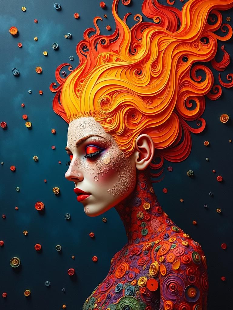 Surreal Fiery Quilling Painting in Thermal Imaging