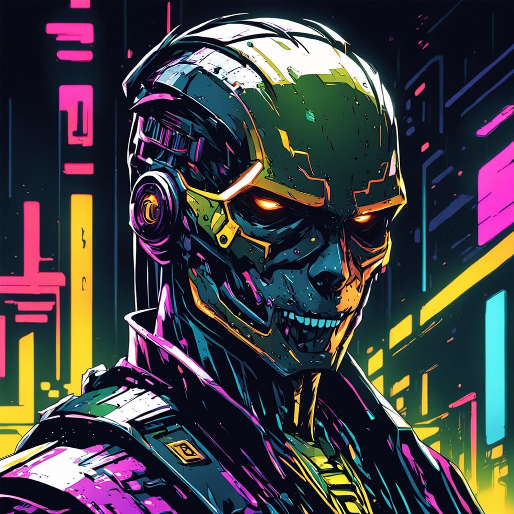 Cyberpunk Figure in Shifting Bodysuit Blends into Background