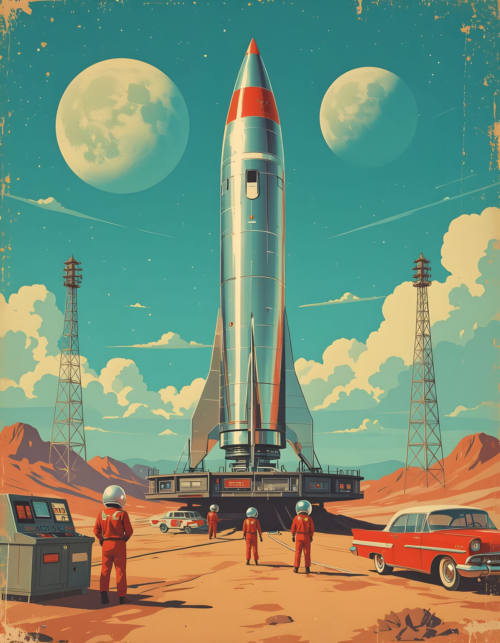 Retro Rocket Launch: 1950s Sci-Fi Magazine Cover