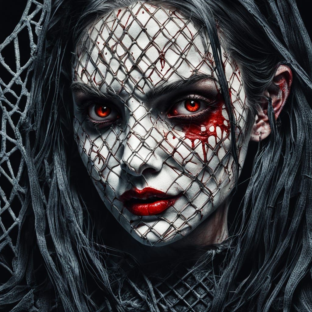 Bloody Vampiress Portrait with Lattice Detail