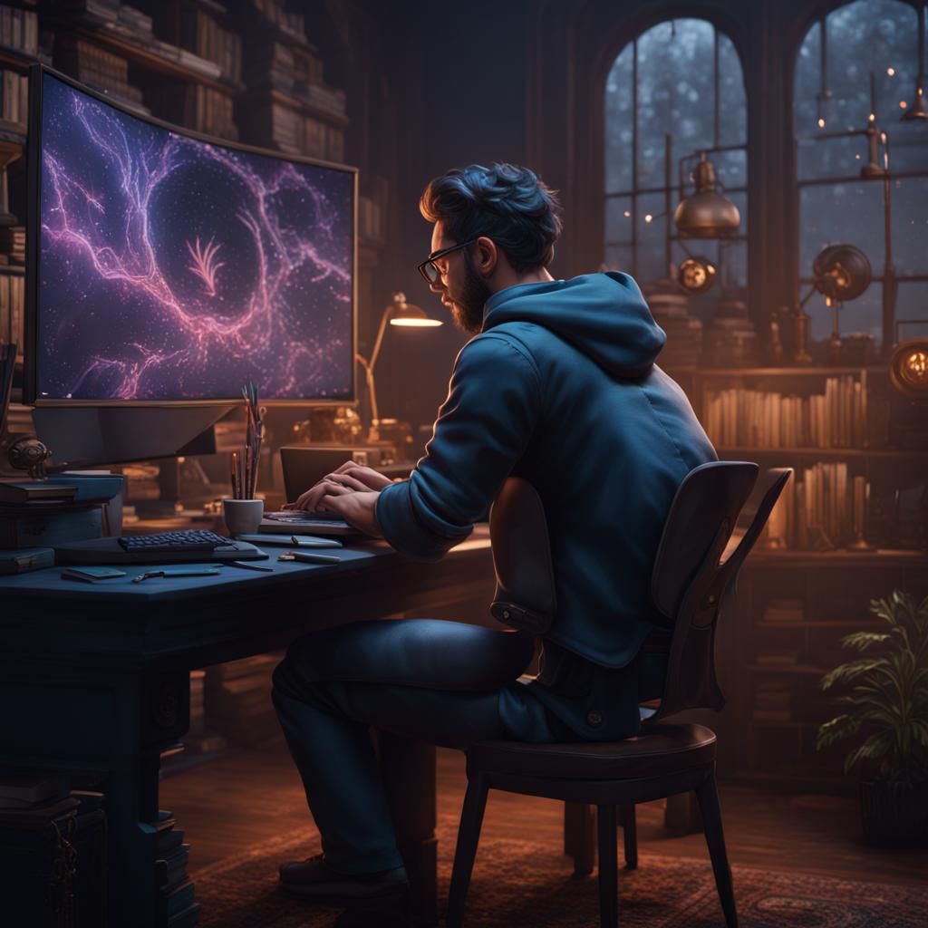 Nerd Studying Programming: Detailed Matte Painting