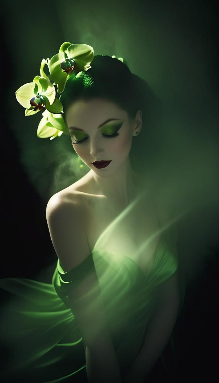 Green Orchid in Soft Pastel Hues