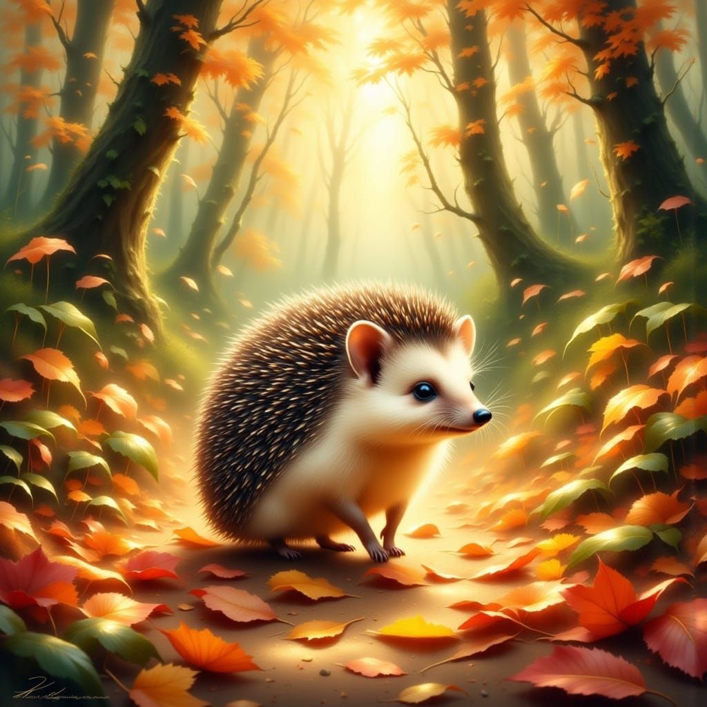 Cute Hedgehog in Vibrant Autumn Forest