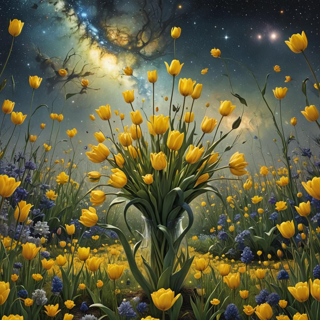 Yellow Tulip in Galaxy Vase: Gothic Spring