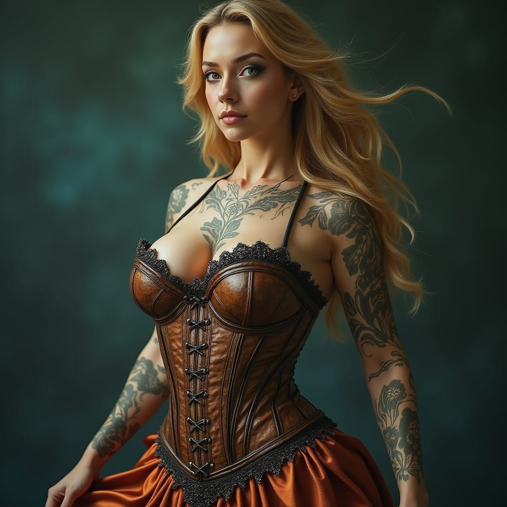 Ravishing Woman with Mystical Tattoos in Dreamlike Style
