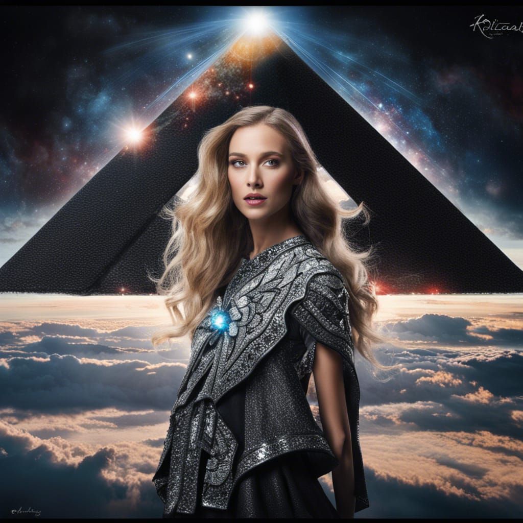 Woman, Black Crystal Pyramid with Stars