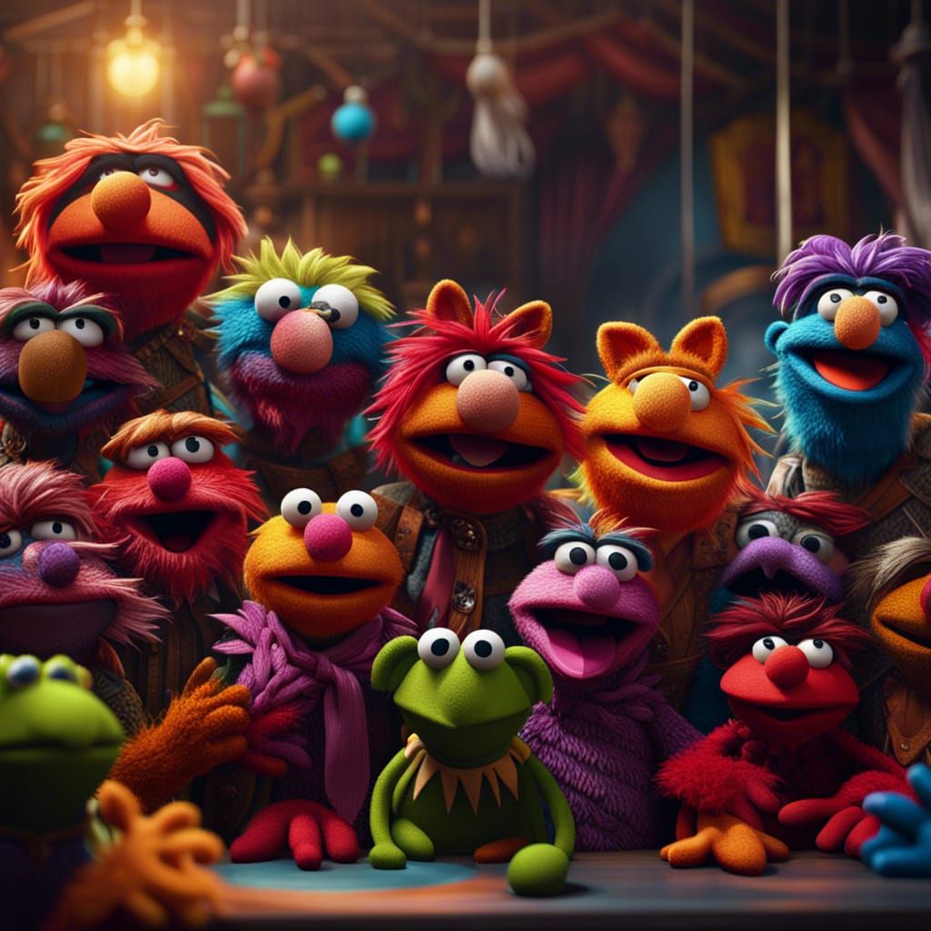 Friendly Muppets in Abstract Art with Complementary Colors