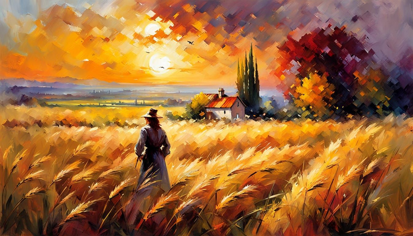 Rustic Scarecrow in Golden Wheat Field at Sunset